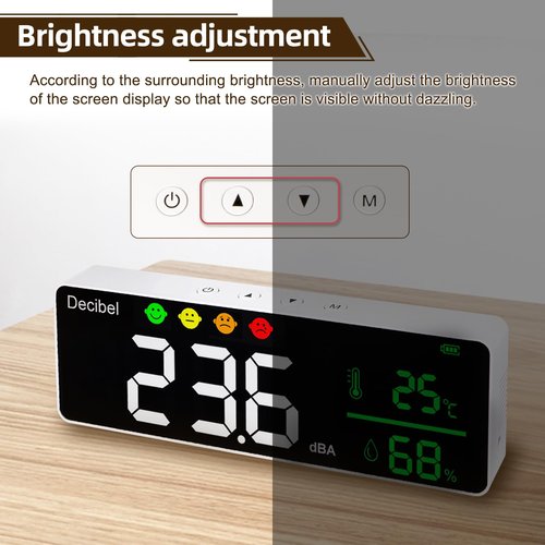 Sound Decibel Meter Wall, Sound Level Meter Wall Hanging, Classroom Noise Meter, 30-130db Decibel Meter Sound, Large LED Display Noise Temperature Humidity Meter for Classroom, Studio, Home, Factory