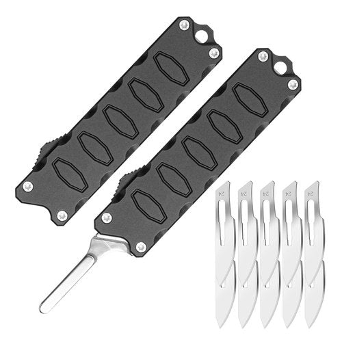 Scalpel Knife, Aluminium Alloy Box Cutter Retractable with Clip, Utility Knife with With 10pcs Carbon Steel Replacement Blades #24 (Black)