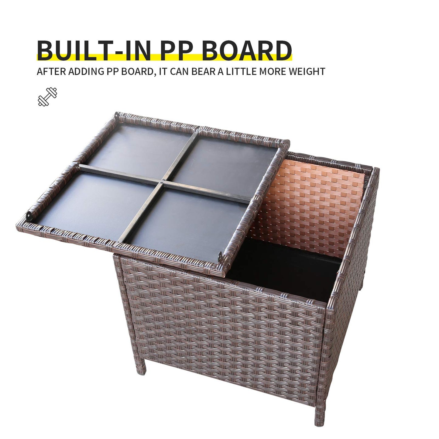 Valita Goognice Outdoor PE Wicker Side Table with Storage Patio Resin Rattan End Table Square Container for Furniture Covers, Toys and Gardening Tools Brown