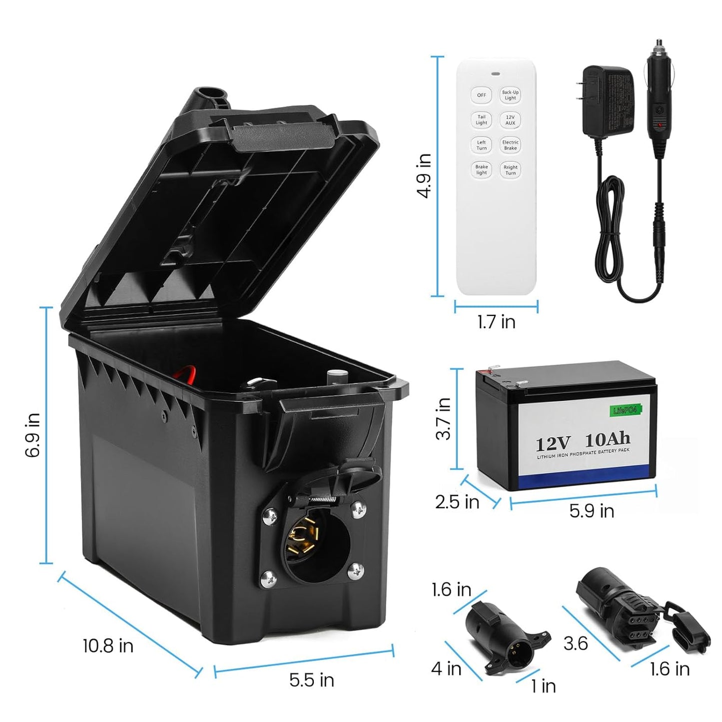 Trailer Light & Electric Brake Tester with 12V 10Ah Battery, Tests 7-Spade, 6-Round and 4/5-Flat Pin Type Trailer Harnesses, Upgrade Wireless Remote Control, IP68 Waterproof Case