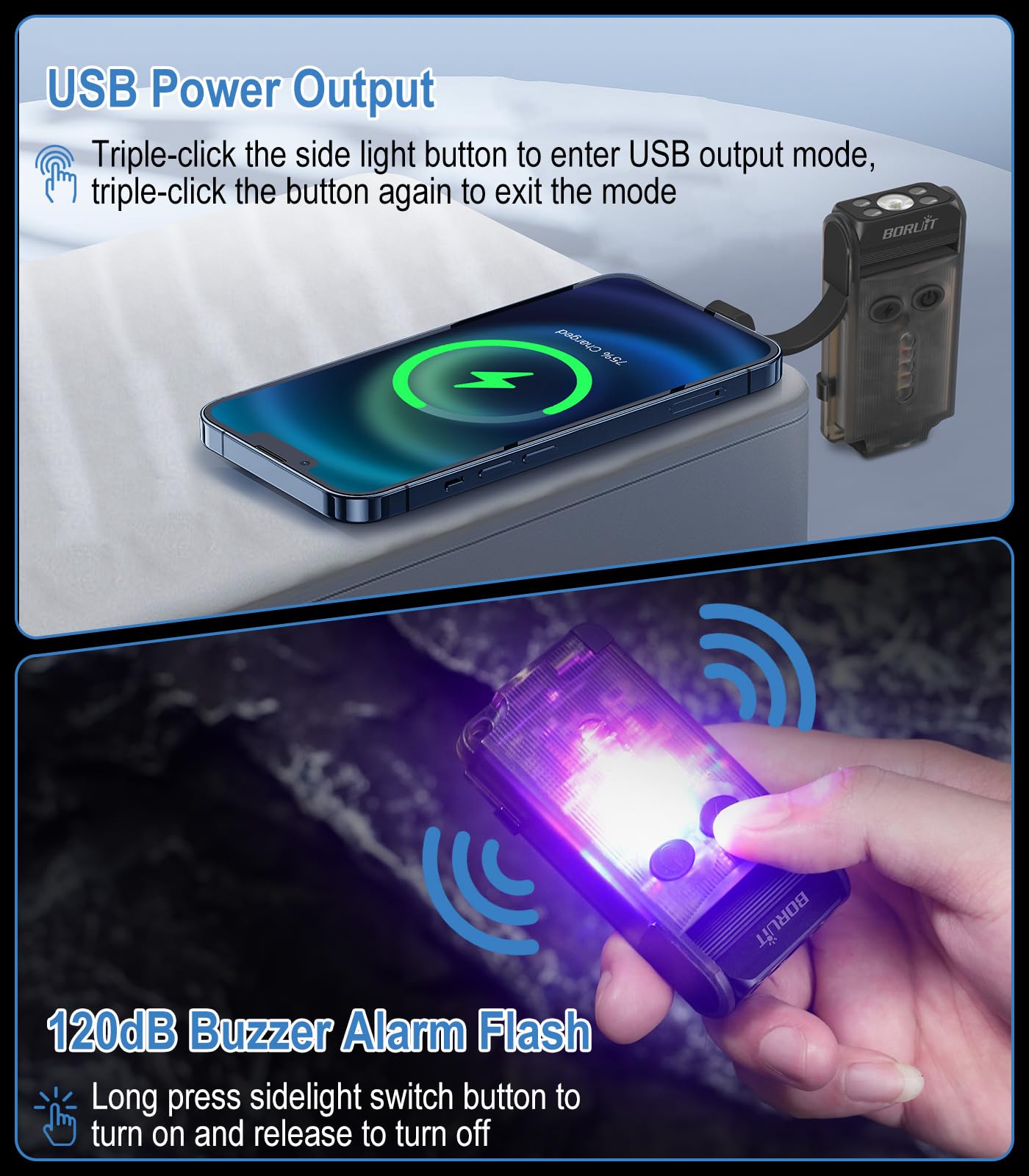 BORUIT V30 Small Keychain Flashlight with Clip, Magnetic, 180° Swivel
