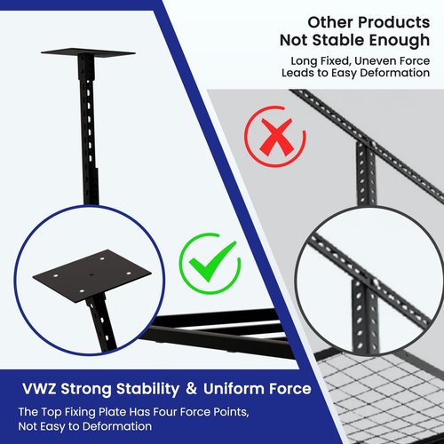 VWZ 48' Overhead Garage Storage Rack, Adjustable Ceiling Shelving, Heavy Duty Hanging Racks With 1320 Lbs Load Capacity, Black