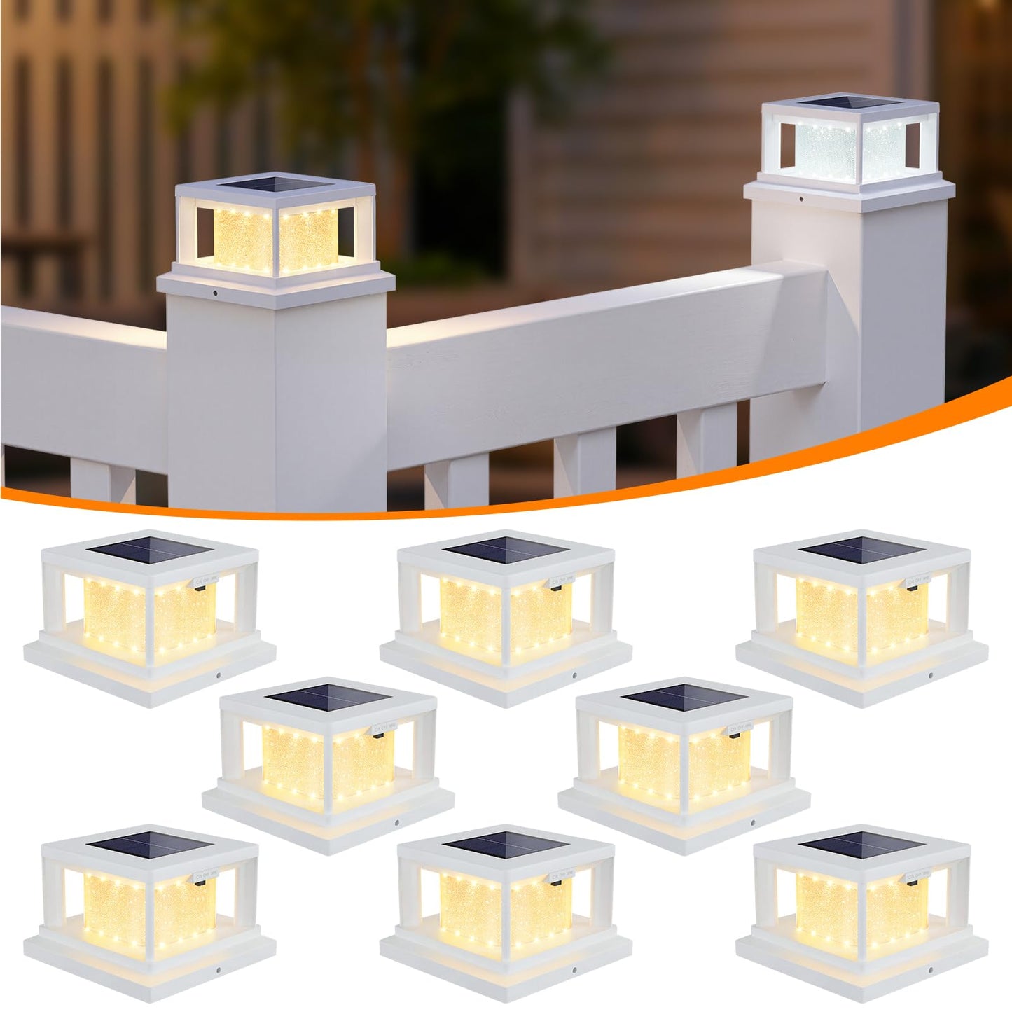 Mlambert 8 Pack Solar Post Lights Outdoor, 2 Modes LED Fence Cap Light for 4x4 Post, Waterproof Deck Light Patio Garden Decor, Warm/Cool White, White