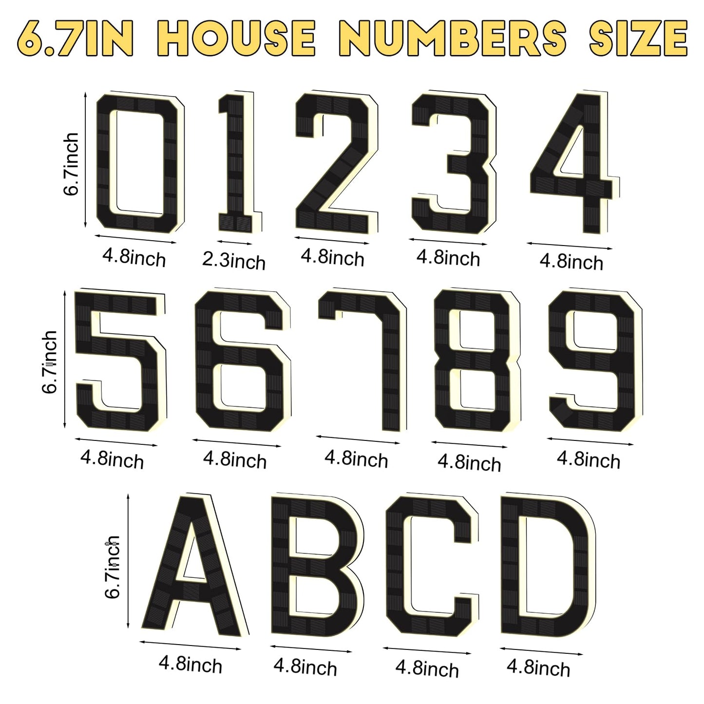 2026 New Solar House Numbers for Outside, Light Up Address Numbers for House, No Drill Adhesive or Screw Mount, IP65 Waterproof LED Illuminated Modern Address Sign, Dusk to Dawn (0, 6.7 inch)