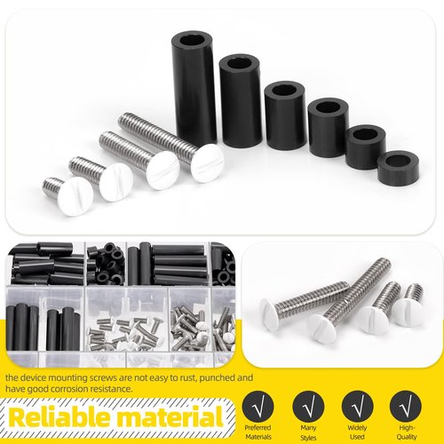 Mardatt 245Pcs Electrical Outlet Extender Kit, 150Pcs Electrical Outlet Spacers and 95Pcs #6-32 Thread Oval Head Slotted Wall Plate Screws Outlet Screws Device Mounting Screws Switch Plate Screws