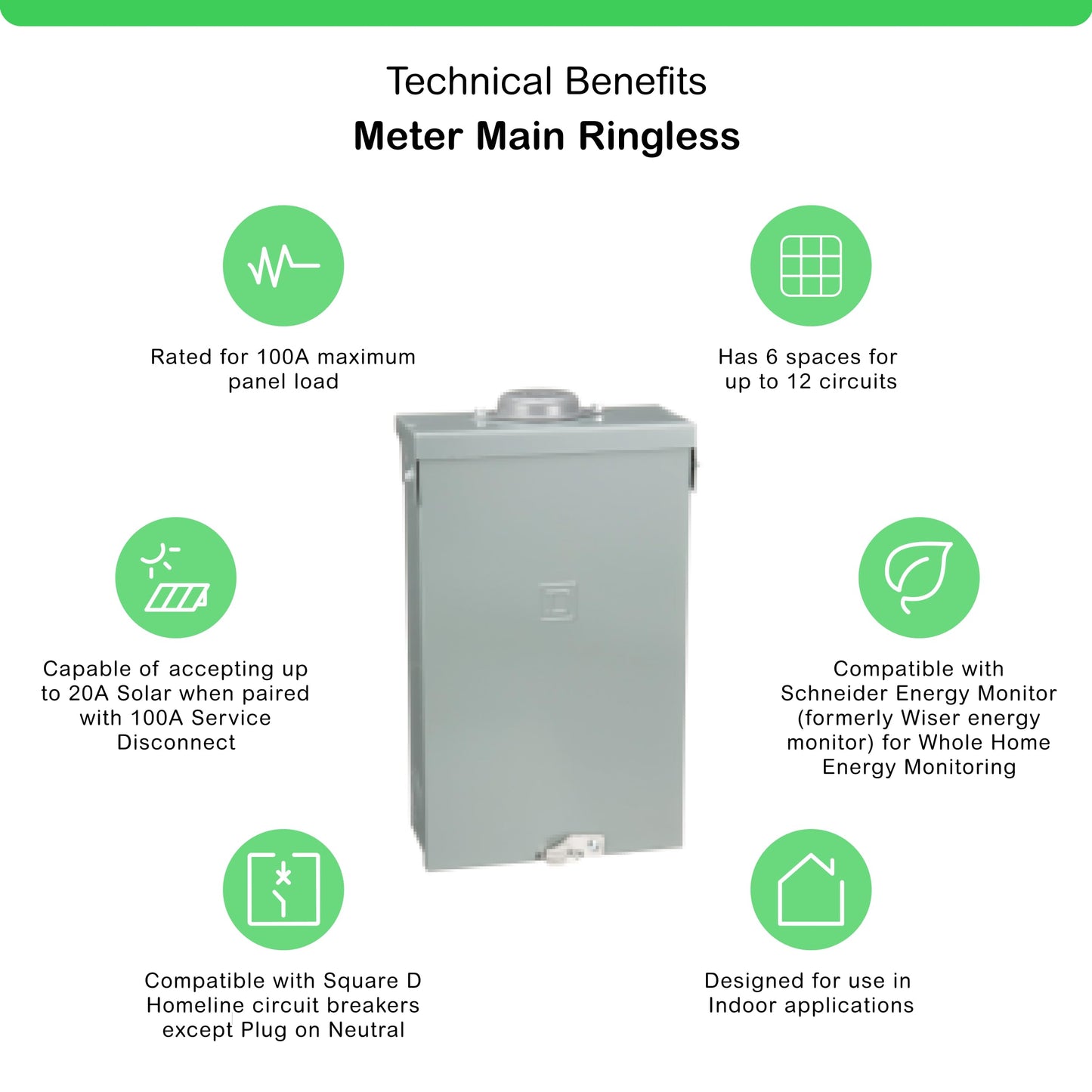Square D by Schneider Electric Homeline 100 Amp Outdoor Main Lug Load Center, Circuit Breaker Box, 6-Space 12-Circuit, 120/240 VAC, UL Listed, Rainproof NEMA 3R Enclosure (HOM612L100RBCP)