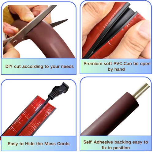 BEIEBIJOB 3.3ft Self Adhesive Floor Cord Cover,Heavy Duty Soft PVC Cable Protector and Extension Cord Hider,Cord Management System to Hide Wires on Floor,Cable Cavity:0.61"(W) x 0.32"(H) Walnut Wood