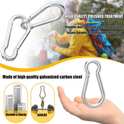 100PCS 3" Heavy Duty Spring Snap Hook, M8 5/16" Galvanized Steel Snap Hook Carabiner Quick Link Carabiner Clip, 500LBS Holding Capacity Quick Link Keychain for Swing Hammock Gym Outdoor