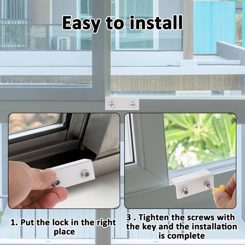 2 PCS Sliding Window Locks, Security Window Locks with Keys for up and Down and Horizontal Windows, Adjustable Window-Locks Security Windows Stoppers Easy Installation Without Drilling, Silver