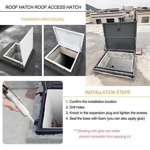 VOLDAX Rooftop Hatch Lid Rainproof Attic Skylight Cover Roof Access Hatch, Basement Window Well Covers Deck Access Hatch for Roof, Deck Access Hatch(50 * 50cm/19.7 * 19.7in)