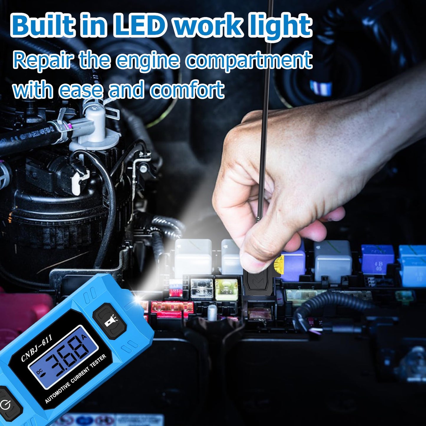 Fuse & Relay Tester, 12V/24V Automotive Circuit Fault Probe Tester with High-Precision Current Test & Blue Backlit LCD, Short/Open Finder with Front LED Light for Car, Truck Electrical Diagnostics