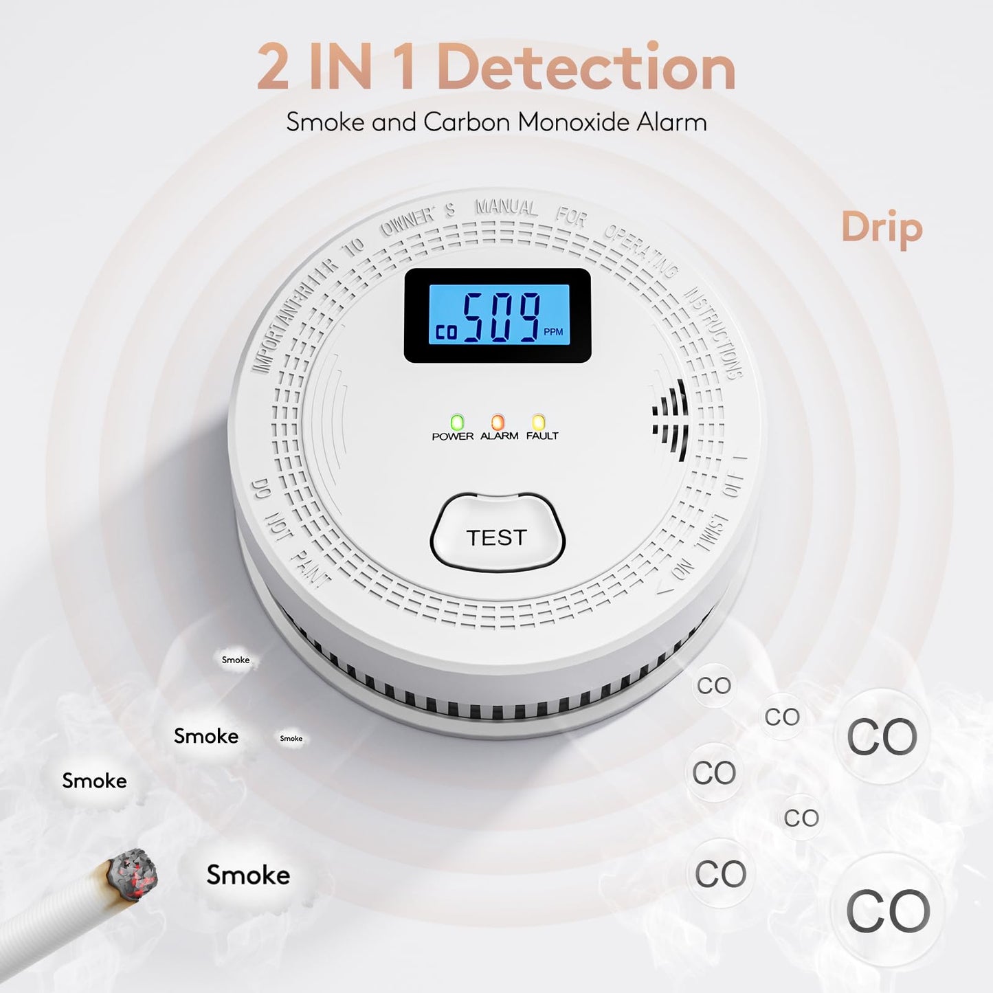 6 Packs, 2 in 1,Smoke Carbon Monoxide Detector,Carbon Monoxide Detectors/Smoke Alarm,85 dB Alarm,Large Screen Readout,Test Button,Battery Operated, Work State LED Flash,Easy Install