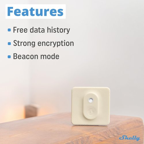 Shelly Blu H&T Ivory | Bluetooth Smart Temperature & Humidity Sensor with Remote App Control & Monitoring | Splash and dust-Proof | Smart Scenes | Notification Alerts | Free Data Storage Export