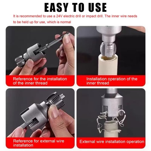2 in 1 Internal & External Pipe Threading Tool Set, 2 Pcs Plastic Pipe Thread Cutting Tool, Electric Drill Compati, PVC Pipe Threader Set 1/2 3/4 Npt