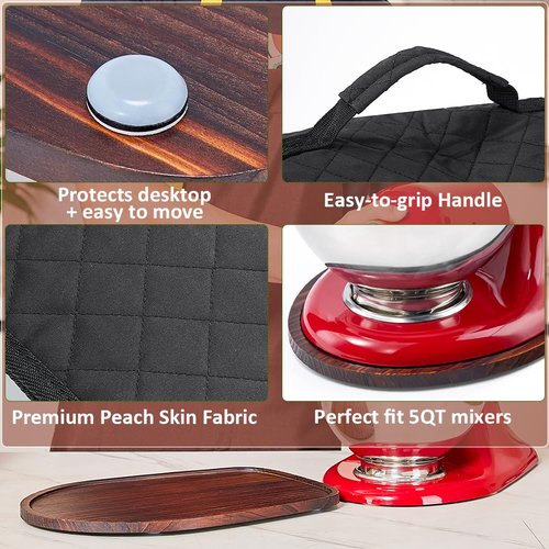 HouseJoy Stand Mixer Cover with Slider Mat for 4.5-5 qt Kitchenaid Stand Mixer, Wooden Slider Mat with Dust Free Cover, Storage for Mixer Accessories,17.2’’x15’’x9.2’’, Comes with Cable Holder