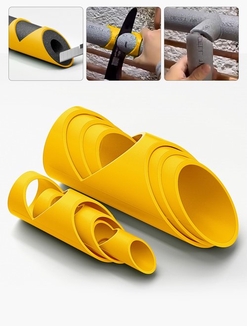 6PCS Foam Pipe Cutter, 6 Sizes Pipe Insulation Foam Water Tube Cutter Tool, Insulation Cutting Fixture for Pipe Insulation in Homes, Industries&Commercial Places 15MM-22MM-28MM-40MM-46MM-53MM (Yellow)