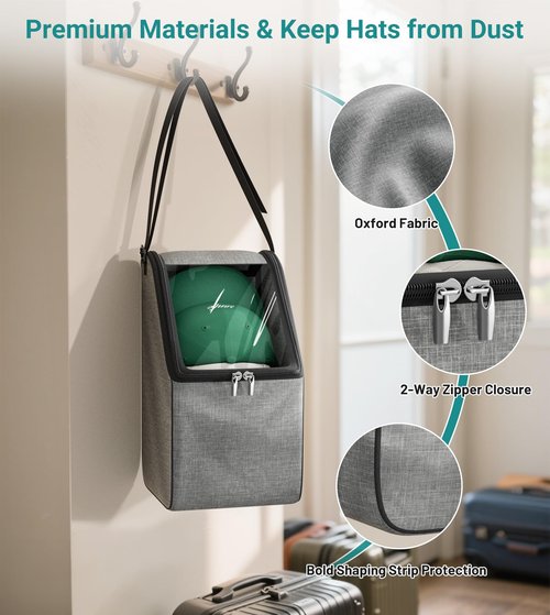 SLEEPING LAMB Hat Storage for Baseball Caps with Clear PVC Window, Hat Travel Case with Adjustable Shoulder Strap, Holds 6-8 Caps Organizer Box for Closet Storage, Grey