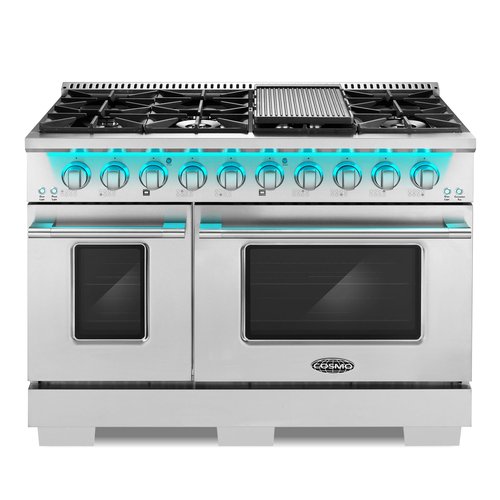 COSMO COS-DFRP488K 48 in. Lumin Collection 5.5 cu. ft. Double Oven Dual Fuel Range with 8 Burners, Cast Iron Grates in Stainless Steel