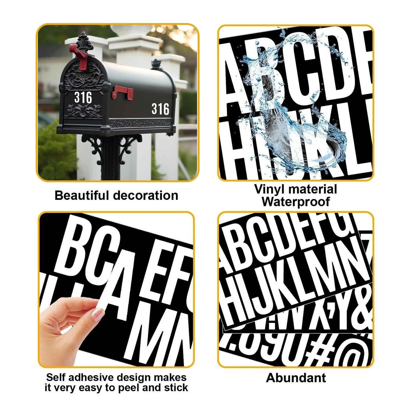 10 Sheets 500 Pcs Vinyl Letter Stickers, 2 inch Self-Adhesive Alphabet Numbers Stickers Waterproof Mailbox Numbers Sticker Letters for Mailbox,Window, Door,Cars,Boats,Address Number(2 inch,White)