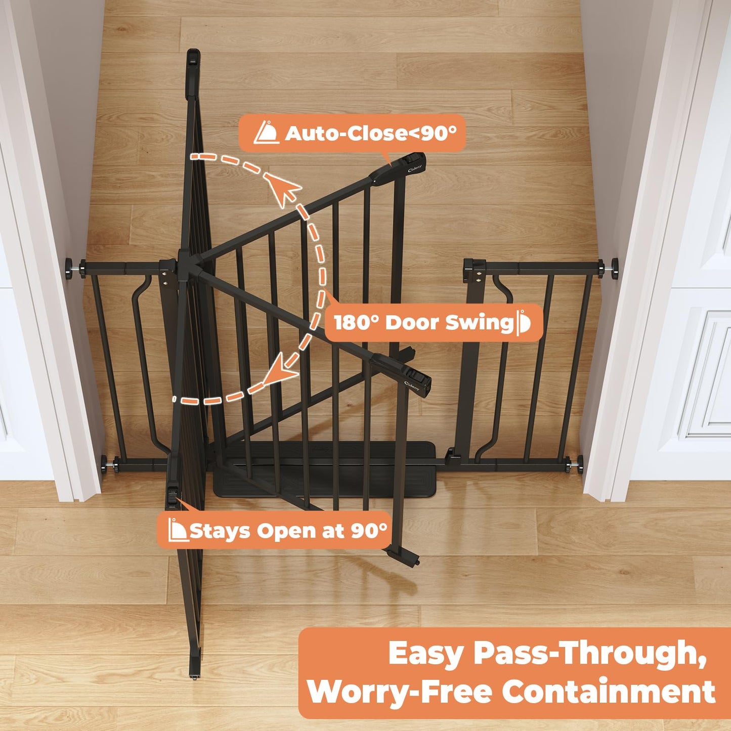 Cideny 34" Extra Tall Baby Gate for Stairs, Auto Close Stroller Friendly Dog Gate Indoor for Doorways, Pressure Mounted 29"-40" Wide Baby Gate, Easy Walk Through Gate for Children & Pets, Black