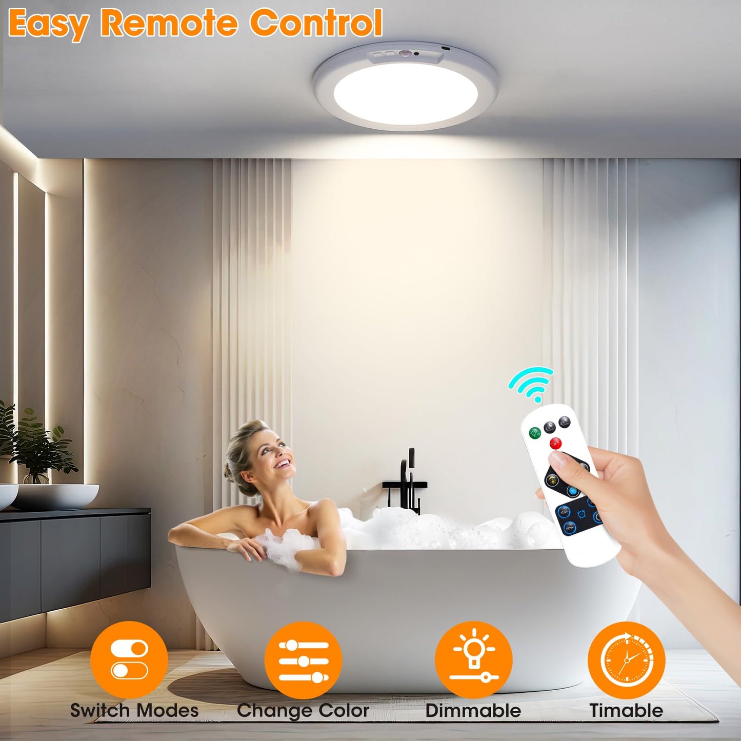 Gotopceed Rechargeable Motion Sensor Ceiling Light with Remote - Magnetic Wireless Ceiling Light Battery Powered for Closet Shower Stairs Shed Hallway ect