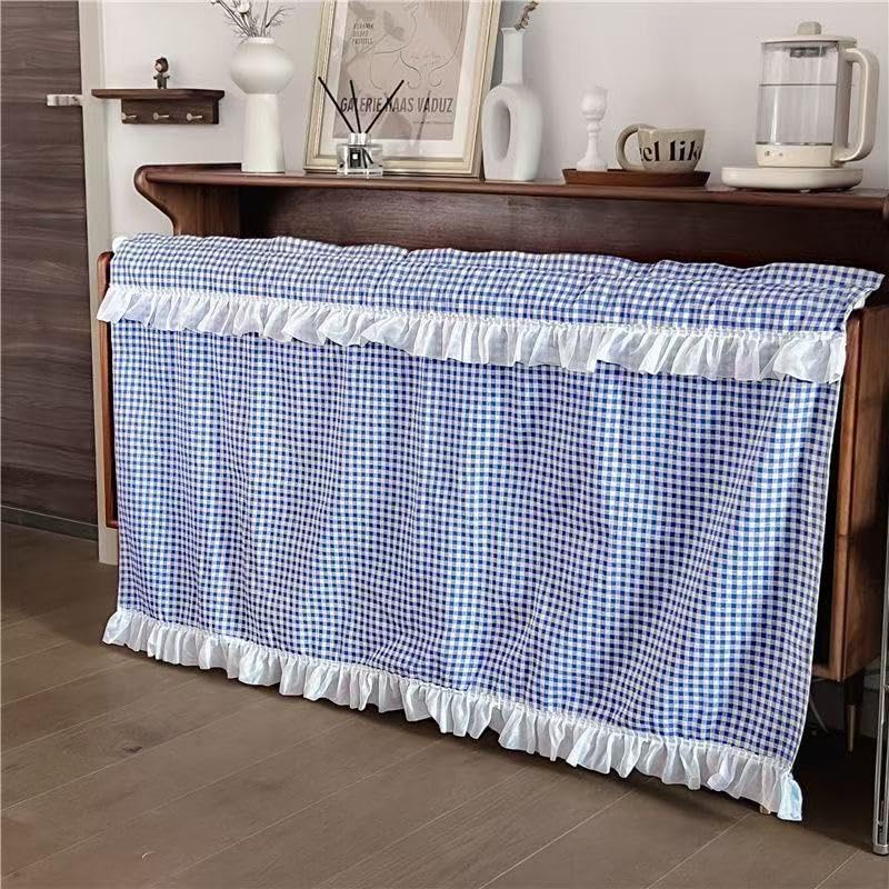 Blue Ruffle Gingham Under-Sink Curtain, 55x32in - Self-Gripping Cotton-Linen Farmhouse