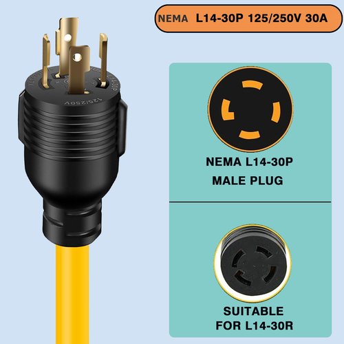 AMAKE NEMA L14-30P to 6-50R Generator Welding Machine Adapter Plug Power Cord,4 Plugs to 30 Amps RV Generator Adapter Cord,1FT 10AWG Heavy-Duty STW,for RV Generators