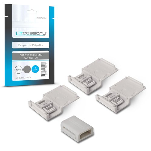 Litcessory Cut-End to Cut-End Connector for Philips Hue/Solo Lightstrip (4 Pack, White - Micro 6-PIN V4 / Solo Lightstrip)