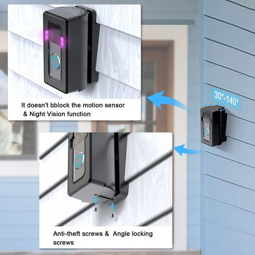 SZAOYU Vinyl Siding Mount Compatible with Video Doorbell 1/2/3/4, ajustable Angle 30-140 degree (4" Standard Vinyl Siding Only) Bracket for Video Doorbell Not Block Doorbell Motion Sensor
