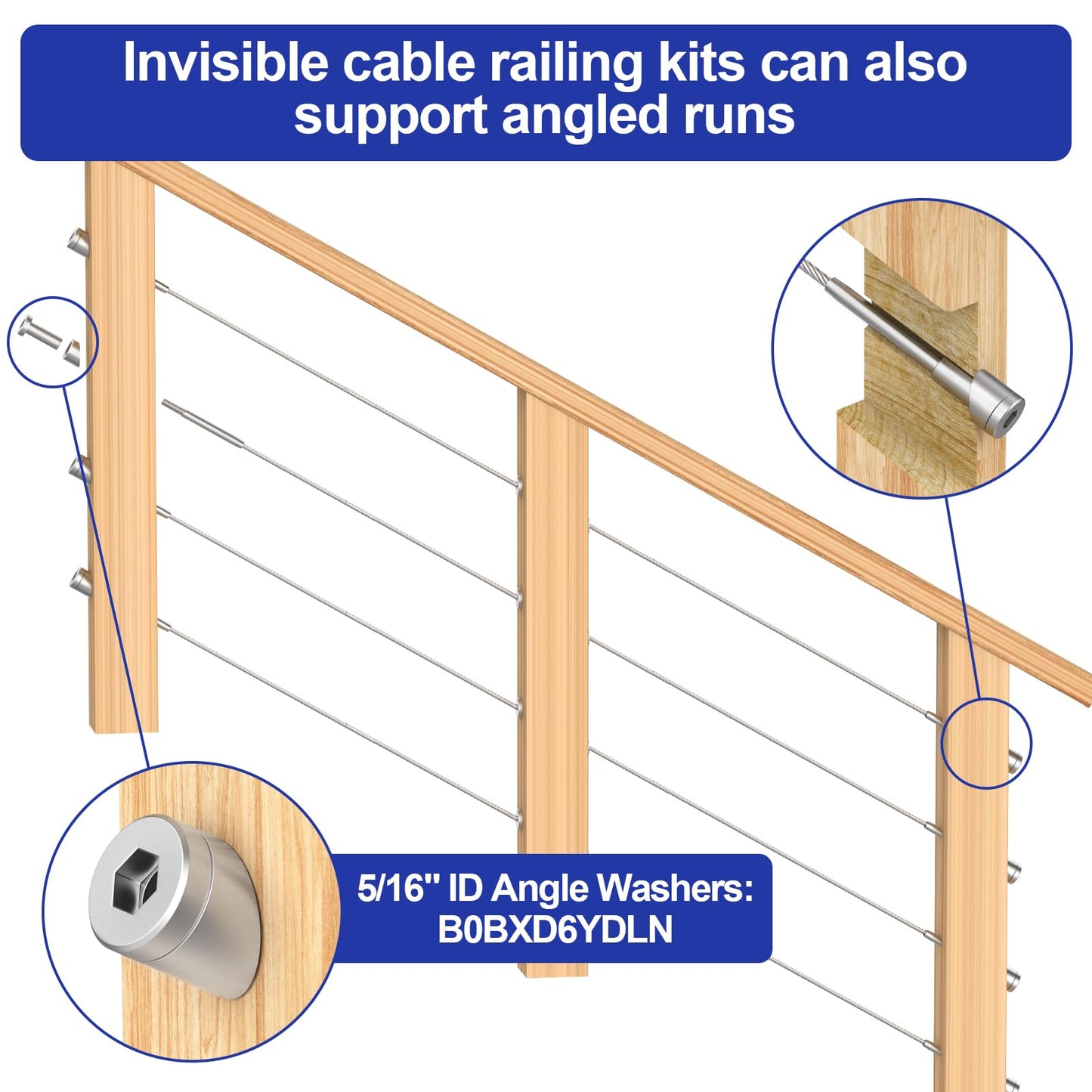 BLIKA 50 Pack Invisible Cable Railing kit, T316 Stainless Steel 1/8" Invisible Receiver and Swage Stud End for Cable Railing, Swage Tensioner 1/8" for Wood/Metal Post, Cable Railing Hardware