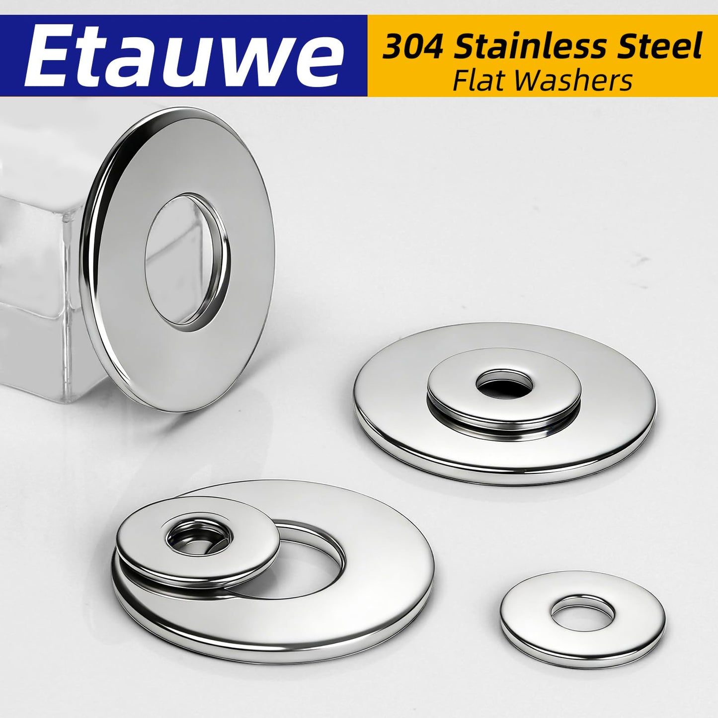 Etauwe 20-Piece M10 304 Stainless Steel Flat Washers, Screws Washers and Repair Washers for Industrial, Automotive and Home Use
