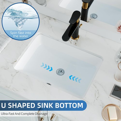 Undermount Bathroom Sink Rectangle, Hugsleek Interior Bowl Size 16 x 11 inch White Porcelain Ceramic Vessel Sink Under Counter Exterior Size 18x13in Rectangular Bath Sink Basin Lavatory Fireclay