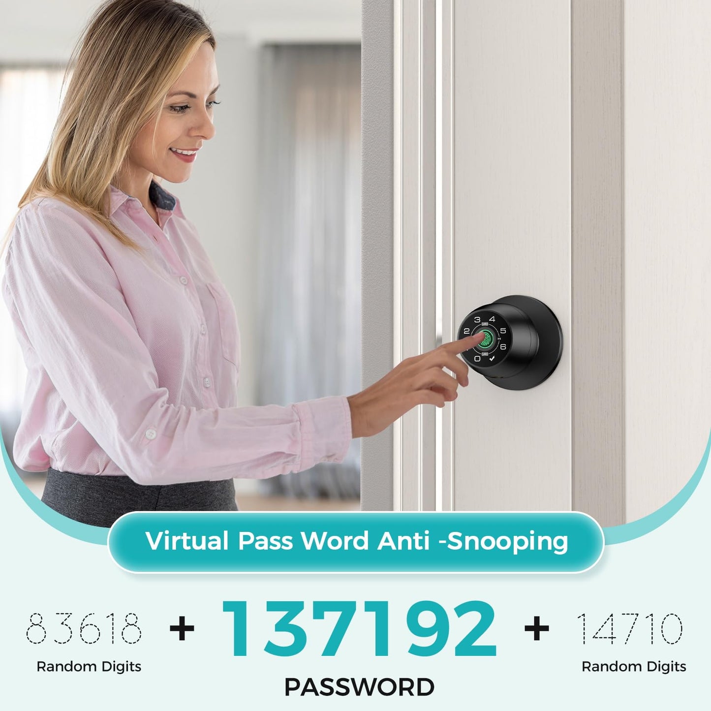 Fingerprint Door Lock，Fingerprint and Keypad Input Smart Door knob, App Controlled Biometric Door Lock, Keyless Entry, Bedroom, Office, Hotel, Apartment Auto Door knob(Matte Black)-HL-3