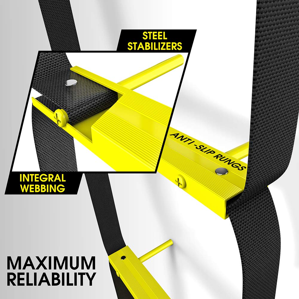 ISOP Fire Escape Rope Ladder 4 Story 32ft & Heavy Duty Mounting Anchors | Fire Escape Ladder for Home 4th Floor | Stable & Compact | Emergency Ladder Wall Fixed | Reusable Fire Rescue Ladders