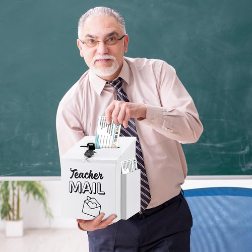 Dunzoom Teacher Mailbox Set Include 8.2x6.2x5.5 Inch White Metal Classroom Mailbox with Lock and 50 Cards for School Classroom Teacher Student Social Emotional Learning