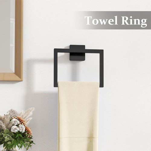 STWWO Matte Black Bathroom Accessories Hardware Set 5-Piece, Stainless Steel Towel Racks for Bathroom, 16 Inch Bath Towel Bar Set Wall Mounted