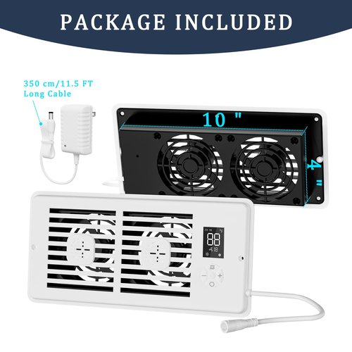 SoulBay 4x10 Inch Smart Register Booster Fan with Remote and Thermostat Control - Quiet AC Vent Booster Fan for Year-Round HVAC Efficiency, 10-Speed Adjustable, Auto Summer/Winter Modes