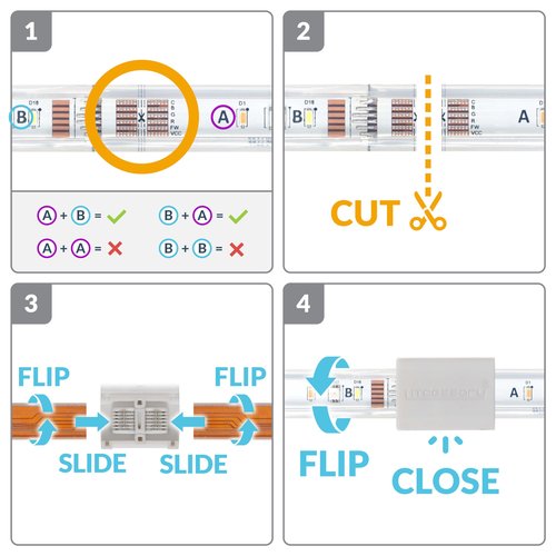 Litcessory Cut-End to Cut-End Connector for Philips Hue/Solo Lightstrip (4 Pack, White - Micro 6-PIN V4 / Solo Lightstrip)