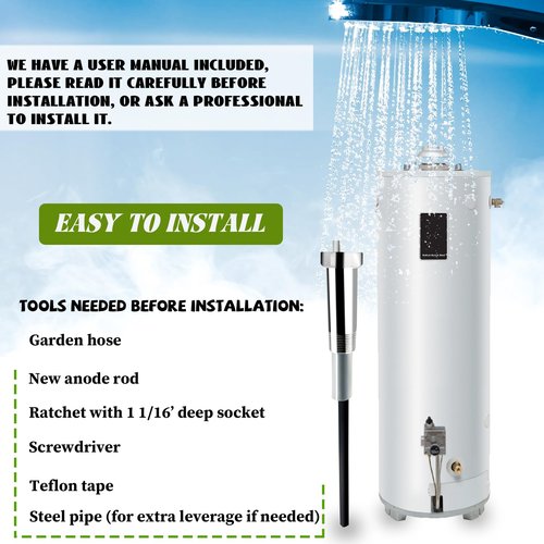 𝐔𝐩𝐠𝐫𝐚𝐝𝐞 Powered Anode Rod for Water Heater, Electric Anode Rod, (40-89 Gallon Tank) Compatible with Bradford White Water Heater, Reduces Limescale and Rotten Egg Odor, 30 Years After Sales
