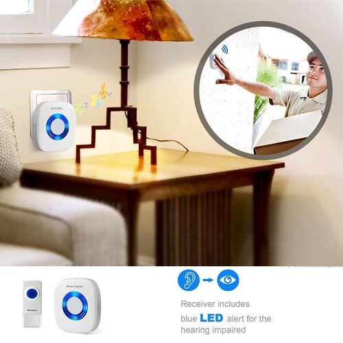 Wireless Doorbell Transmitter PHYSEN Single Push Button for Home/Classroom Doorbell without Receiver White