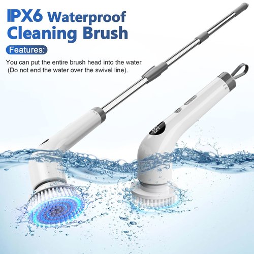 Qimedo Handheld Spin Scrubber with 40In Extended Long Handle, Rechargeable Electric Shower Scrubber for Cleaning, Cordless Power Dish Scrubber with 7 Brushes for Bathtub Grout Tile Floor