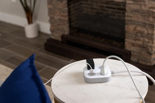GE 3-Outlet Surge Protector with USB, 245 Joules, 1 USB-A & 1 USB-C Port, 4ft Braided Extension Cord, Flat Plug, Adapter-Spaced Outlets, ETL Certified, White/Gray, 85874