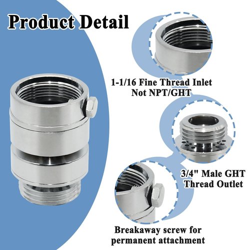 Ebrmeiwo PK1390 Self -Draining Vacuum Breaker Replacement, Outdoor Faucet Adapter, 1-1/16'' Female Fine Thread