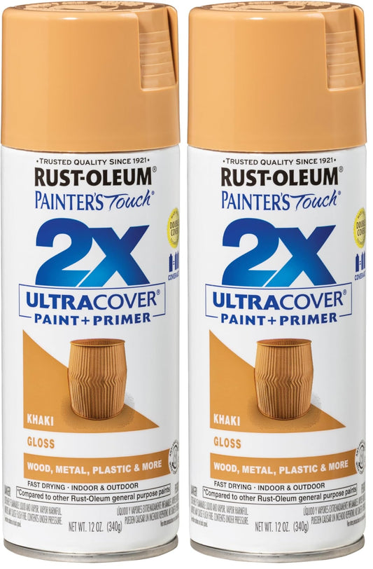 Rust-Oleum 249103 Painter's Touch 2X Ultra Cover Spray Paint, 12 oz, Gloss Khaki (Pack of 2)