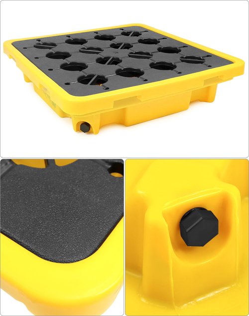 QWORK 1 Drum Modular Platform, 26 x 26 x 5.9 inches Drum Spill Containment Pallet, 2,000 lbs. Load Capacity Containment Tray Spill Containment Platform, Polyethylene Spill Pallet, Yellow