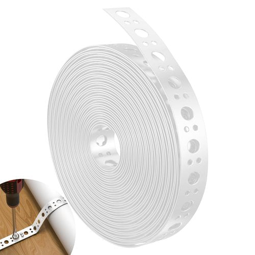 U0U 1 Inch x 30FT Metal Strapping with Holes,White Galvanized Pipe Pipe Hanger Strap,Steel Strap for Pipe Hanger Strap Support