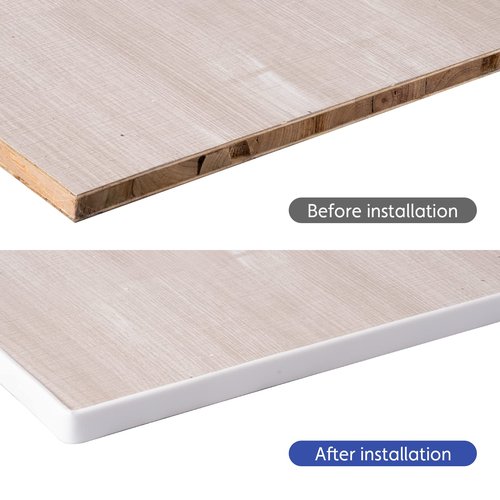 FAKILO U-Shape Edge Banding, 16.4ft TPE Self Adhesive Veneer Edging Trim Flexible Edge Protector, Furniture Edge Strip for Countertop Table Cabinets Shelves Restoration (3/4'' (20mm), White)