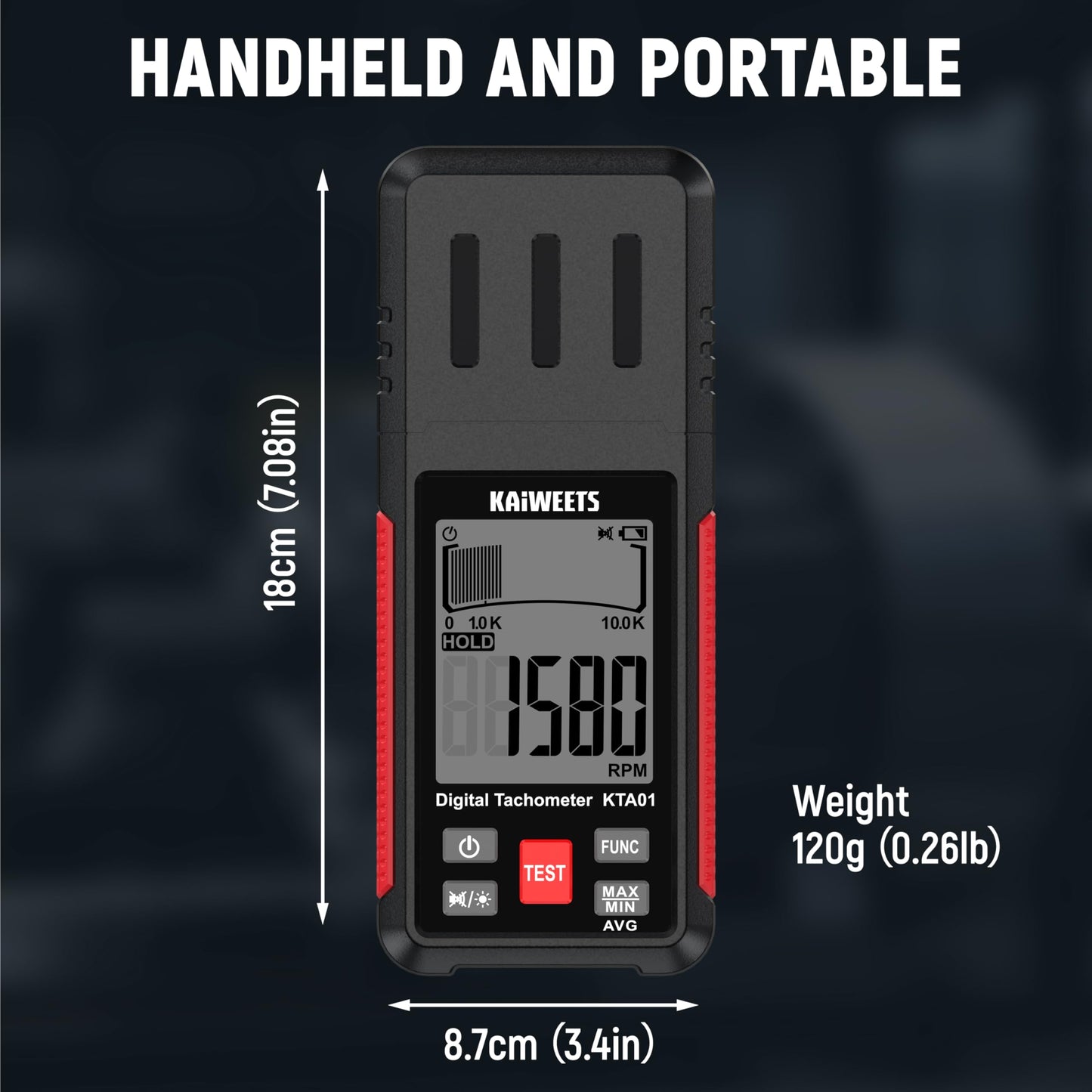 KAIWEETS Non Contact RPM Tachometer with Reflection Tape, 10-99999 RPM High Accuracy Laser Digital Tachometer with Large LCD, RPM Meter with Backlight, Data Hold, and Max/Min/AVG Function