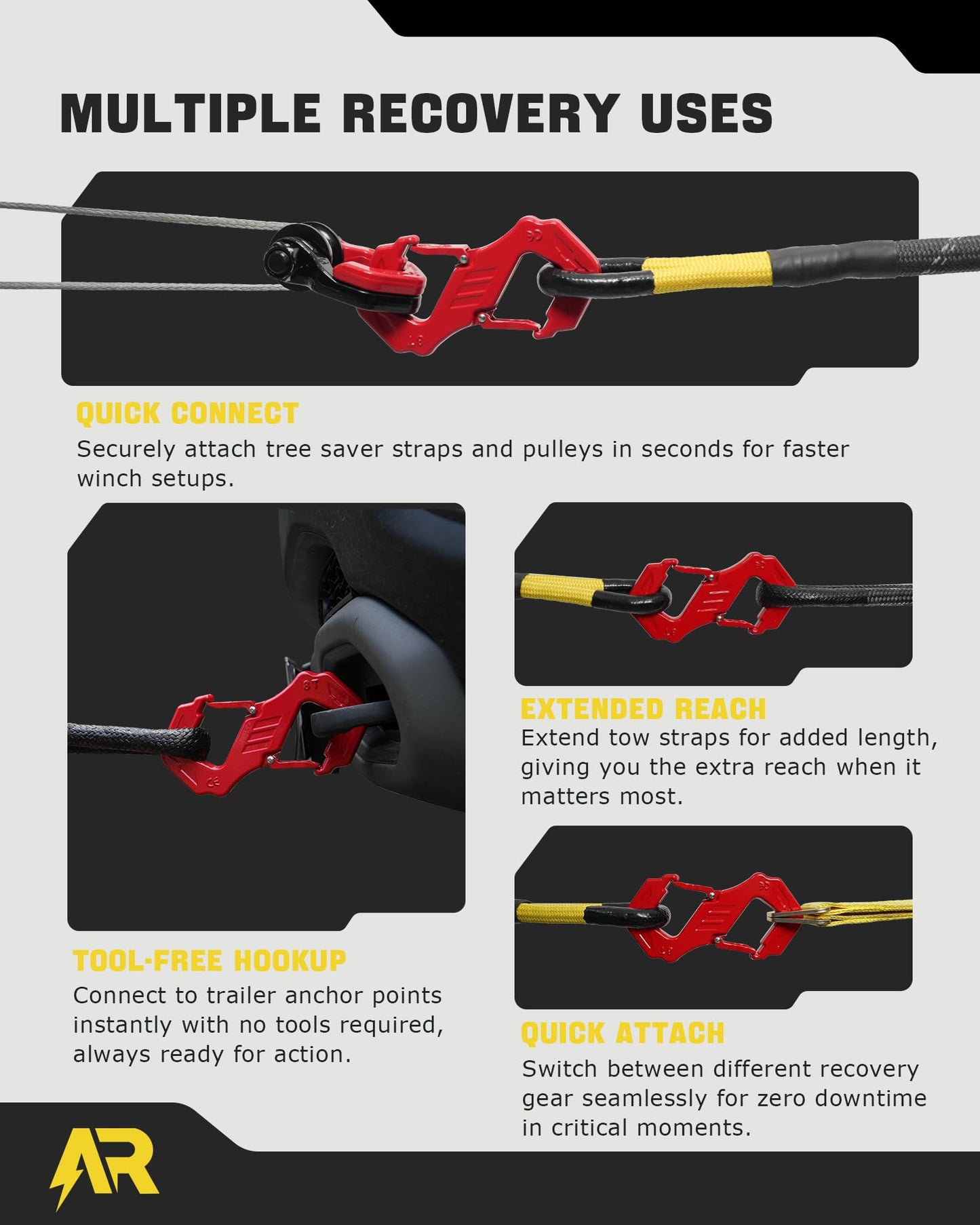 AUTORICH 3/8" S Tow Hook, G80 Steel Quick Winch Shackle 33,000Lbs Break Strength, Heavy Duty Off-Road Recovery Connect Hook for SUV, Truck, Trailer & Towing Applications, Red