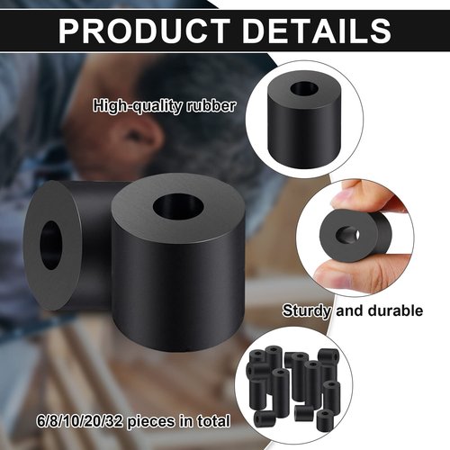 Rubber Spacer 1 Inch OD x 3/8 Inch ID x 1 Inch Thickness Rubber Bushing Round Thick Washers Spacers Anti Vibration Neoprene Rubber Cylinder with Hole for Home Hardware Car Accessories - 6 Pcs